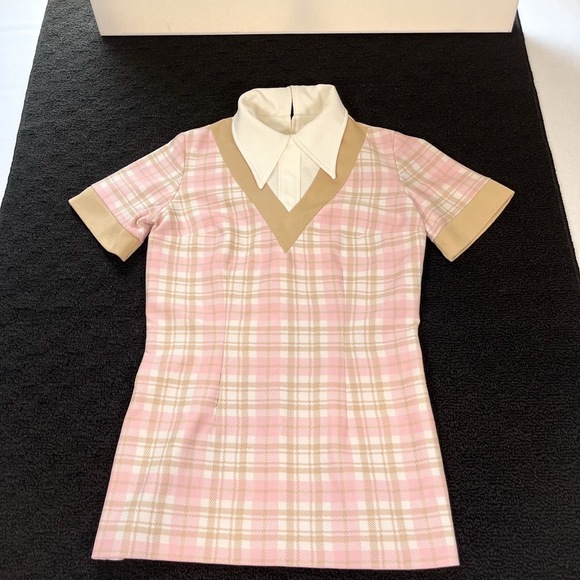 Vintage Stockton Top Womens Small 60s 70s Pink Plaid Short Sleeve Point Collar - Picture 1 of 13